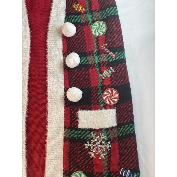 United States Sweaters Holiday Vest M Red Plaid Candy Sequin Ugly Sweater VGUC - Picture 2 of 4